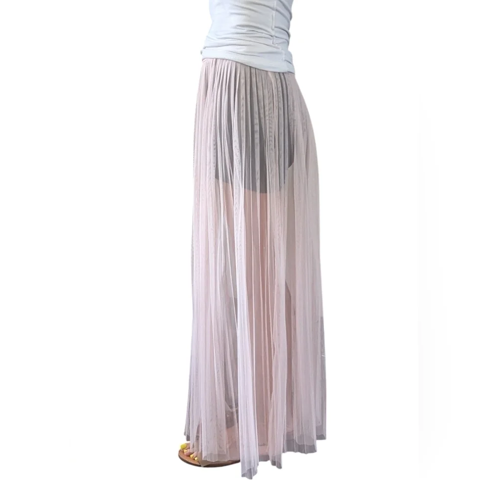 H&M Coachella Pink Sheer Mesh Maxi Skirt Balletcore Coquette Size 4